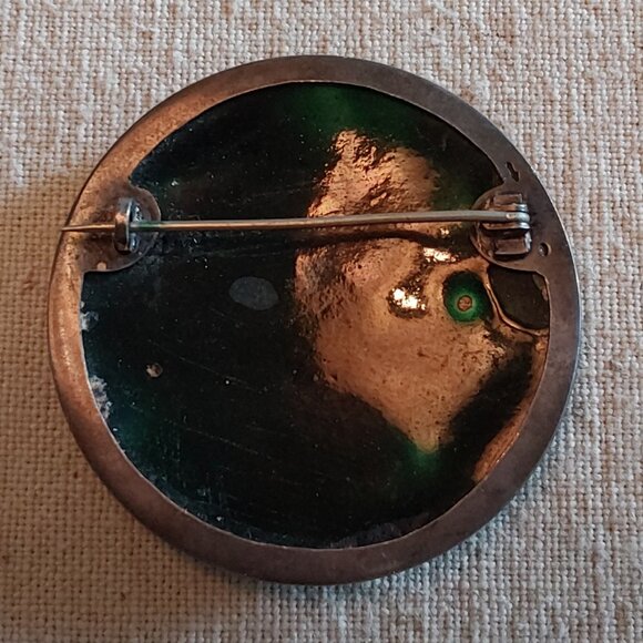 Vintage enamel on glass crane pin brooch - Picture 2 of 3
